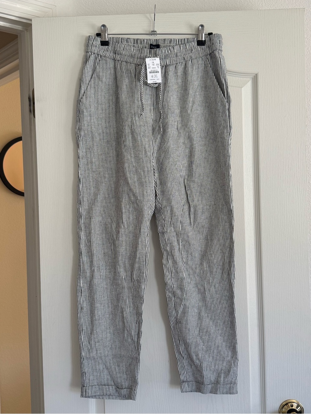 J. Crew Gray white striped Linen cuffed Pants NWT 6T Tall Small